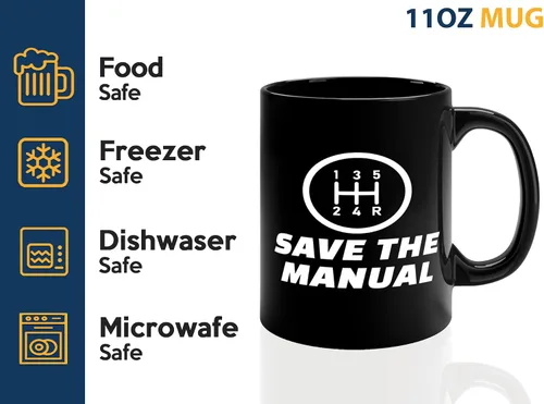 Vista 4 de Carguy Taza de café 11oz Negro -guarde los manuales - Funny Sarcasm Car Lover Owner Enthusiast Mechanics Racing Street Racer Road Trip Organized Car