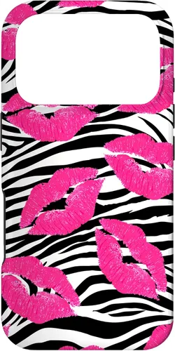 Vista 30 de Funda con estampado de labios de cebra rosa intenso y negro para iPhone 16 McBling