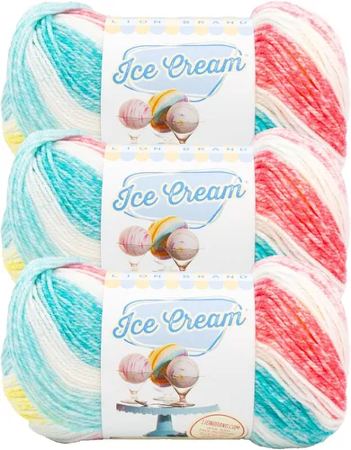 Vista 9 de Lion Brand Yarn, Hilo para Bebé Ice Cream para tejer, ganchillo y manualidades, Baseball Nut, 1 paquete, fibra acrílica colorida de peso DK