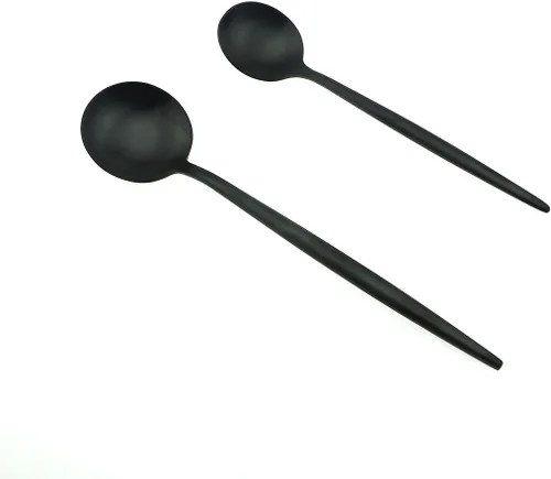 Vista 5 de JASHII 18/10 mate negro cubiertos de acero inoxidable 5 piezas Set, cuchillo tenedor ensalada tenedor postre cuchara de la cena, servicio de 1, lujo