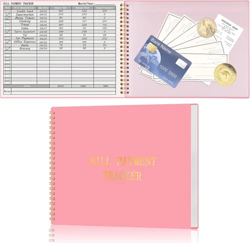 Vista 10 de HAUTOCO Cuaderno Rastreador de Facturas Organizador Mensual de Pagos de Facturas para Presupuesto Personal y Finanzas del Hogar con 2 Bolsillos