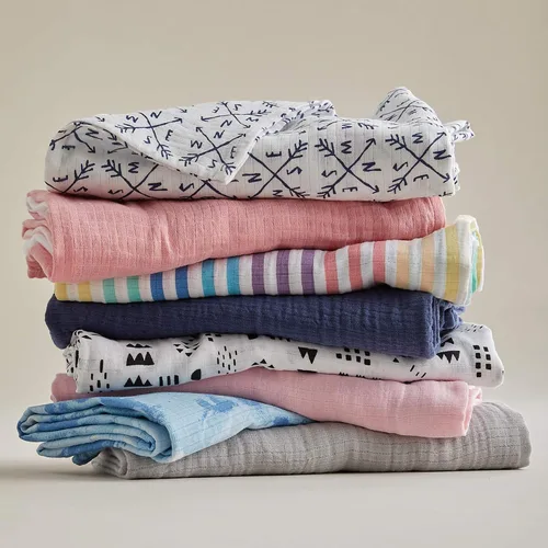 Vista 5 de HonestBaby Paquete de 3 mantas de algodón orgánico, flor de rosa, talla única