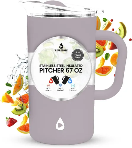 Vista 9 de Jarra aislada de acero inoxidable con tapa, jarra aislada al vacío de doble pared de 67 oz para bebidas frías Negro
