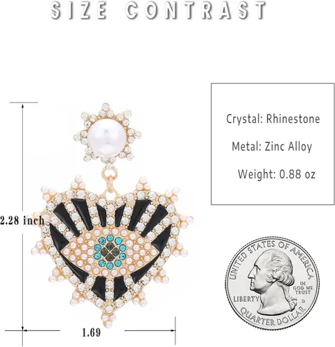 Vista 2 de Aretes de ojo malvado, aretes colgantes de cristal con forma de corazón para mujer, aretes colgantes grandes