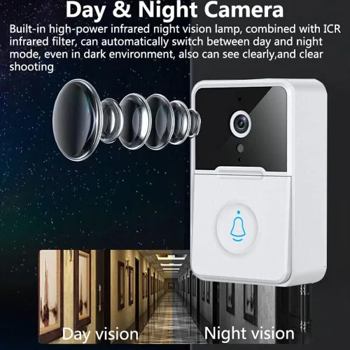 Vista 2 de RUNAAJA - Timbre inalámbrico inteligente con WiFi, intercomunicador, cámara de video, timbre de timbre de seguridad inalámbrico remoto de video