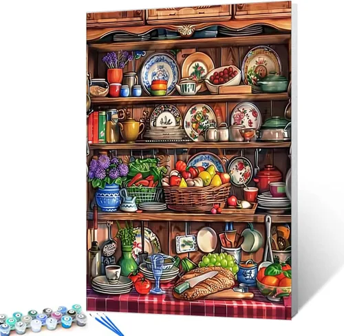 Vista 23 de Variedad de especias y hierbas, kits de pintura por números con pinceles, condimentos de cocina, pintura al óleo acrílica para adultos y niños