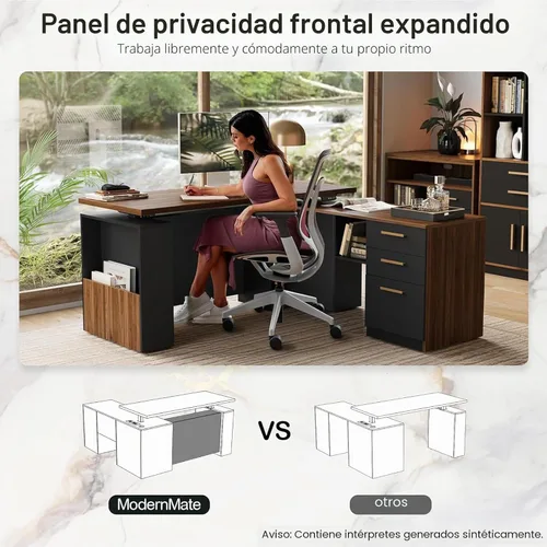 Vista 3 de ModernMate Escritorio ejecutivo de pie en forma de L de 63 pulgadas con 3 cajones