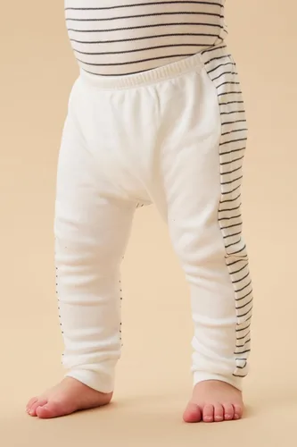 Vista 5 de MORI Pantalones de yoga estilo harén para bebé en rayas grises y blancas, pantalones unisex con diseño de dos tonos y bolsillo trasero, recién