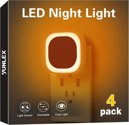 Vista 11 de YUNLEX Paquete de 4 luces nocturnas enchufables regulables, luz nocturna azul, sensor automático de atardecer a amanecer, luz nocturna LED, brillo