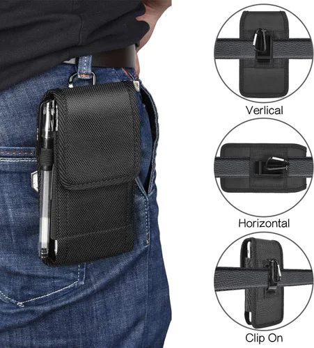Vista 7 de Funda de nailon para iPhone 13 Mini /SE2, funda vertical resistente para cinturón con clip para cinturón para iPhone 8 7 6S 6 iPhone 12 Mini SE