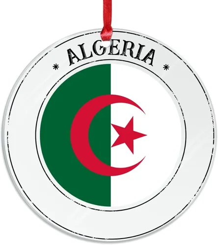 Vista 3 de Bandera de Argelia, adorno para árbol de Navidad, bandera nacional, Argelia, suministros colgantes de Navidad, suministros de fiesta de Navidad