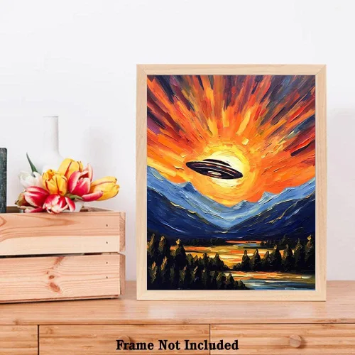 Vista 7 de Bestbuddy Pet 8X10 sin marco noche estrellada OVNI en el cielo exploración espacial niño niños familia pintura al óleo impresión arte póster