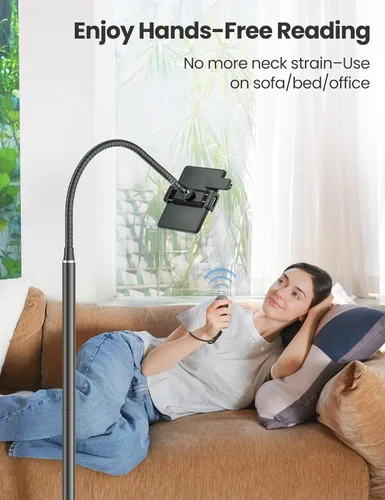 Vista 5 de VOLTIFYMAX Soporte para Kindle con girador de páginas remoto para leer en la cama, soporte para tableta con cuello de cisne ajustable, compatible