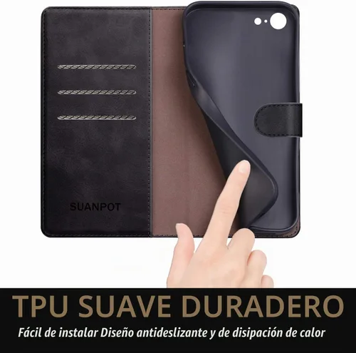 Vista 6 de SUANPOT para iPhone 7/8/SE2/SE 3rd 2020/2022 4.7" Funda tipo cartera con bloqueo RFID y soporte para tarjeta de crédito, Libro tipo Flip de piel