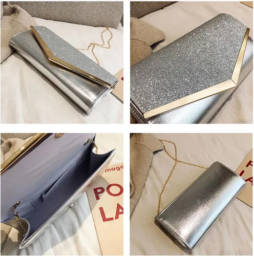 Vista 3 de Bolso de mano de noche con purpurina brillante para mujer, bolso de cadena para boda, fiesta de graduación, regalo para mamá, esposa, novia