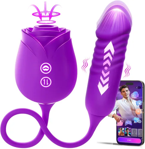 Vista 11 de Consolador vibrador juguetes sexuales para mujeres, juguete sexual MOOLIGIRL Rose con vibradores de punto G de empuje y 10 modos de succión