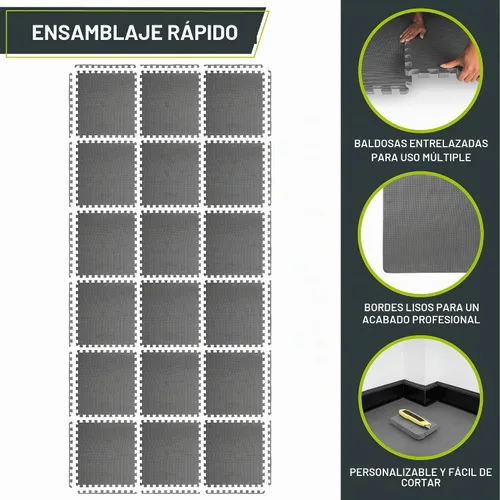 Vista 6 de ProsourceFit - Tapete para rompecabezas de ejercicio extra grueso de 1 pulgada, azulejos entrelazados de espuma EVA para protección y suelo 2-Gris