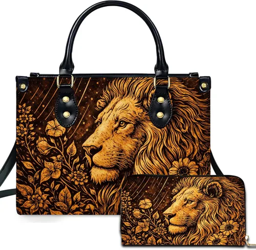 Vista 10 de Novedosa colección de bolsos de cuero de arte animal con bolso a juego, bolsa de mano vintage de vida silvestre, regalo para mujer