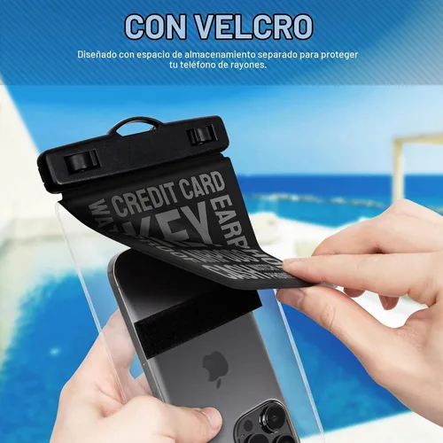 Vista 3 de Bolsa impermeable universal para teléfono [doble espacio] IPX8 bolsa seca con cordón para iPhone 16 15 14 13 12 Pro Max XS XR X Galaxy S25 S24 S23