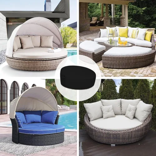 Vista 7 de Easy-Going Funda para día de patio resistente de 600D para exteriores, redonda de 75 pulgadas, con resistencia a rayos UV, funda para sofá de patio