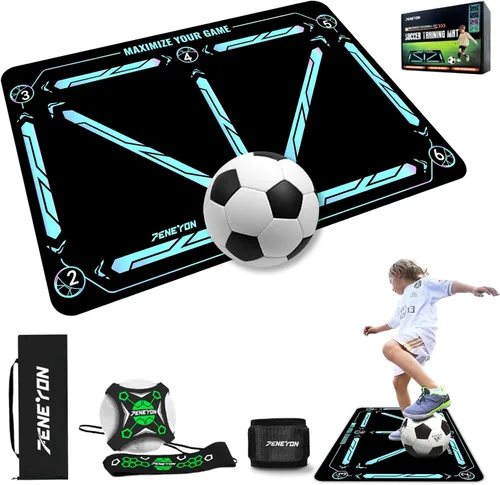 Vista 8 de Soccer Training Equipment,Soccer Training Mat Improve Strength,Agility and Coordination,Anti-Slip Silent Absorption Soccer Footwork Training
