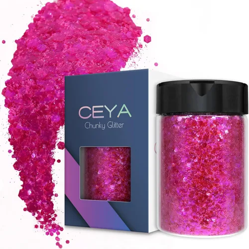 Vista 21 de Ceya Juego de purpurina gruesa de 32 colores, 11.28 onzas/11.29 oz de purpurina para manualidades en polvo mezclado con copos gruesos y finos cada
