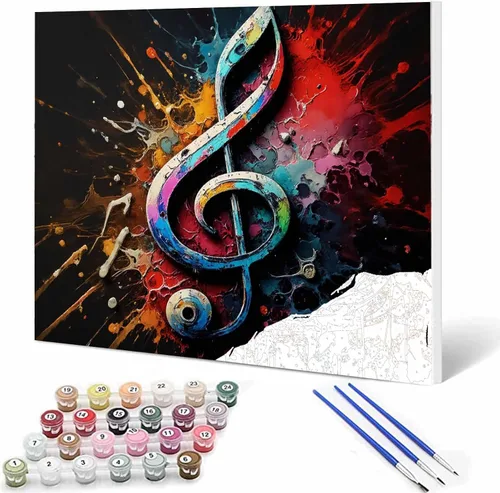 Vista 17 de Aihonmin Graffiti instrumental, paquete de 6 pinturas por números para adultos, kit de pintura musical por números, sobre lienzo para principiantes