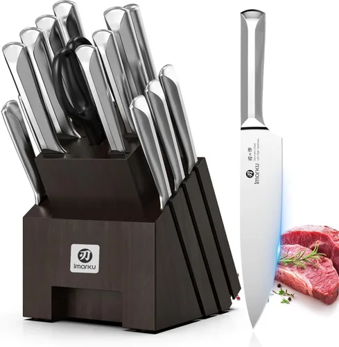 Vista 17 de imarku Juego de 15 cuchillos con afilador integrado, juego de cuchillos de cocina de acero inoxidable japonés de alto carbono, apto