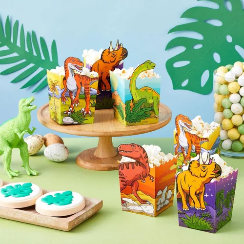 Vista 2 de BLUE PANDA Cajas de palomitas de maíz de dinosaurio, paquete de 60, multicolor, 4 diseños, cajas de palomitas de maíz a granel para suministros