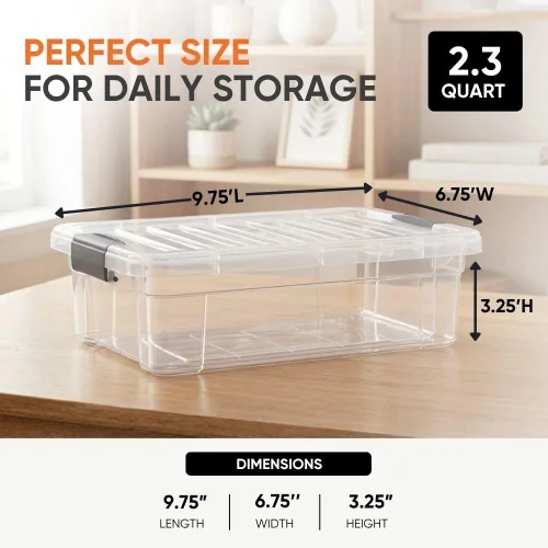 Vista 68 de Superio - Contenedores de almacenamiento de plástico transparente de 1.27 cuartos de galón con tapas, contenedores organizadores apilables, cajas