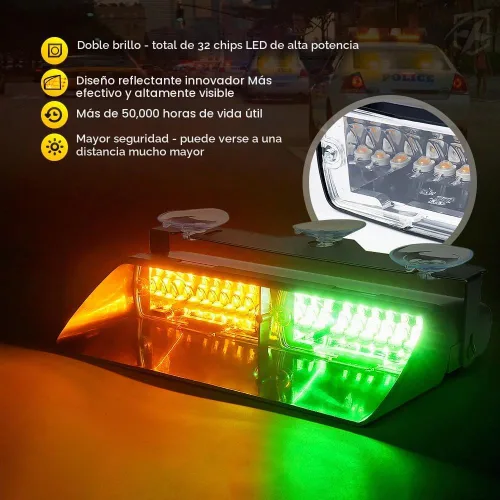 Vista 2 de Xprite Luces estroboscópicas de emergencia 2 en 1 de alta intensidad con 32 LED para salpicadero, luz intermitente interior para parabrisas con Ámbar