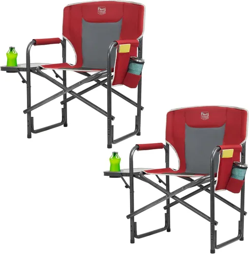 Vista 9 de TIMBER RIDGE Silla de campamento ligera de gran tamaño, silla de directores de aluminio con mesa auxiliar para campamento al aire libre, césped