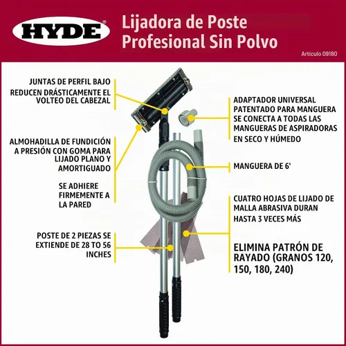 Vista 3 de HYDE - Lijadora profesional al vacío 09180, libre de polvo y con vara