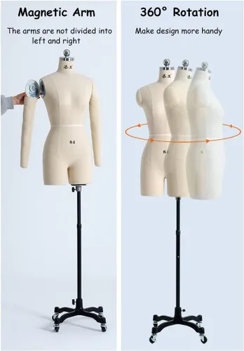 Vista 2 de Maniquí femenino de tamaño completo con ruedas y brazos blandos - Modelo a medida para costura y alteraciones - Tamaño adulto, herramienta