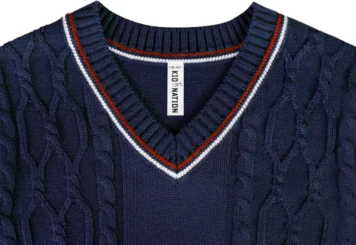Vista 6 de Kid Nation Chaleco de suéter para niños, 100% algodón, chaleco de uniforme escolar para niñas y niños pequeños chaleco de punto