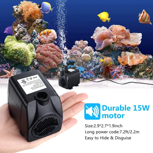 Vista 5 de CWKJ Bomba de fuente, bomba de agua sumergible de 220 GPH(15 W, 900 L/H), bomba de agua duradera para fuente al aire libre con tubo de 6.5 pies