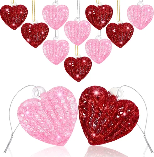 Vista 7 de 12 adornos de corazón para San Valentín, de cristal, con forma de corazón, adornos colgantes para Navidad, San Valentín, aniversario, boda Rosa