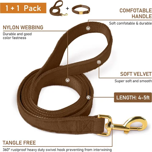 Vista 3 de GAMUDA Collar y correa de terciopelo para perro, súper suave y liso, hebilla dorada resistente, cómodo y fácil de limpiar, collar ajustable