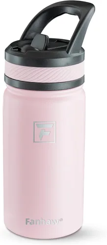 Vista 13 de Fanhaw Botella de agua aislada para niños de 14 onzas con tapa de pajita – Acero inoxidable de doble pared al vacío, a prueba de fugas, botellas