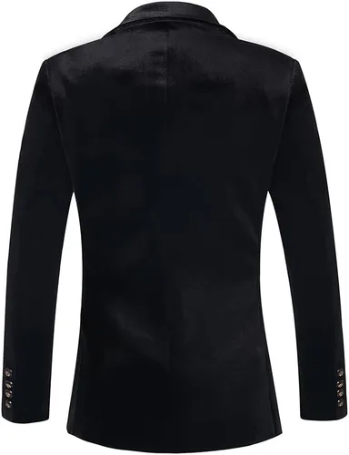 Vista 2 de THWEI Blazer de terciopelo para hombre, chaqueta de traje sólido de moda ajustada Negro