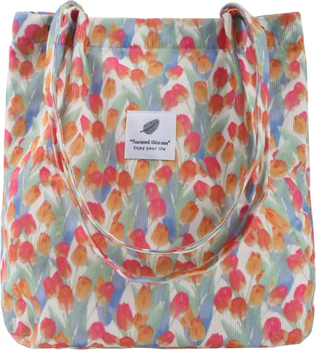 Vista 8 de Bolsa Tote de Pana para Mujeres Pequeña Bolsa de Lona para Hombro Bolsa de Mano de Pana con Bolsillo Interior 02 Verde Ejército