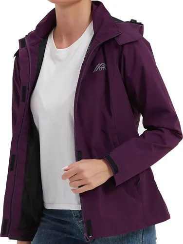 Vista 7 de OTU Chaqueta impermeable para mujer, ligera, impermeable con capucha para senderismo, viajes al exterior.
