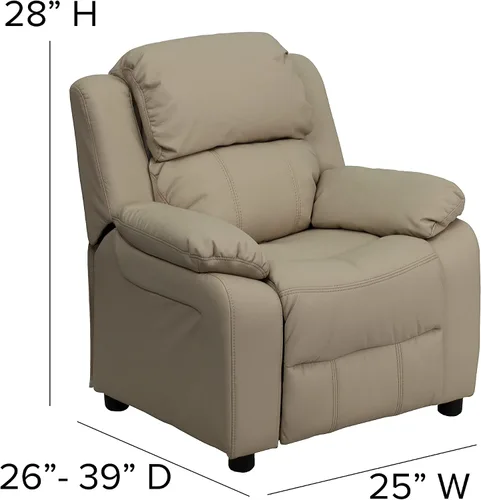 Vista 3 de EMMA + OLIVER Sillón reclinable infantil de vinilo beige acolchado de lujo con brazos de almacenamiento
