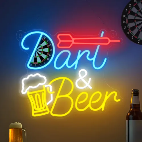 Vista 8 de CoolGift Mart Luz de Neón de Dardos de Cerveza, Letrero de Pared LED de Neón Regulable Alimentado por USB, Decoraciones para Dormitorio Cueva