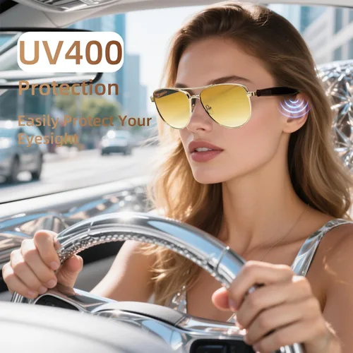 Vista 6 de HJX GT-32 - Lentes de sol inteligentes para hombres/mujeres con interruptor de encendido/apagado automático y Bluetooth 5.4, lentes polarizados