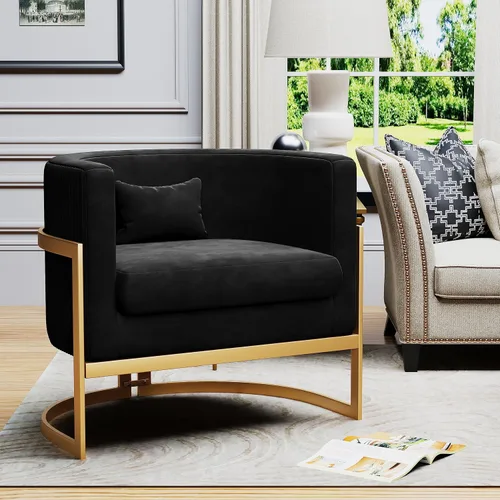 Vista 3 de Silla Decorativa de Terciopelo Dorado Silla Moderna de Barril Sillas Tapizadas con Brazos para Dormitorio, Sala de Estar, Sofá, Sillas de Club