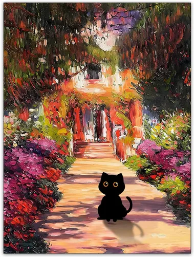Vista 13 de CAXIYSH Arte de pared de gato negro Monet, póster de lirios acuáticos, vintage, divertido, floral, gato, lienzo, pinturas famosas, impresiones
