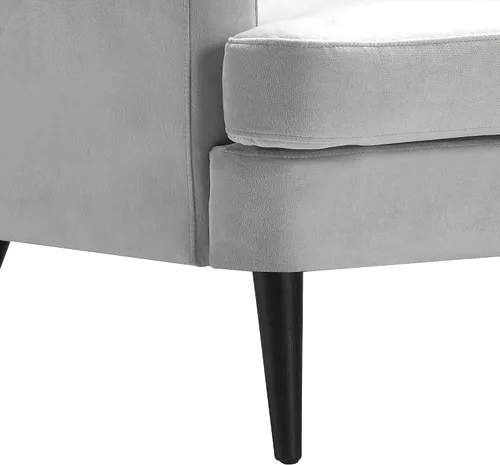 Vista 6 de Elle Decor Celeste - Silla decorativa de terciopelo copetudo, sillón tapizado de mediados de siglo, respaldo moderno con respaldo acolchado de Gris