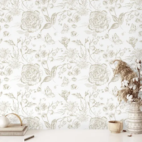 Vista 8 de Papel tapiz azul para despegar y pegar, papel de pared floral bordado bohemio, papel de contacto para dormitorio, baño, papel tapiz azul marino