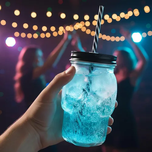 Vista 8 de TOPZEA Paquete de 6 tazas Mason Jars de 16 onzas, tazas de cristal con diseño de calavera, vaso con pajitas, vasos de bebida a la antigua, base
